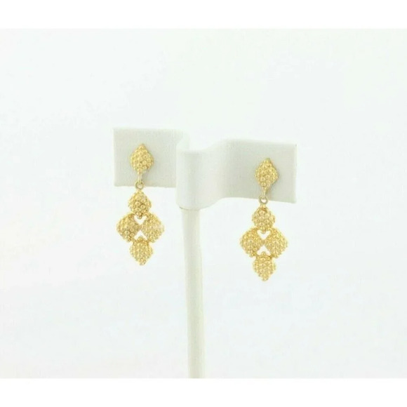 14k Yellow Gold Earrings Bead Cluster Dangle Drop Earrings - Picture 6 of 7